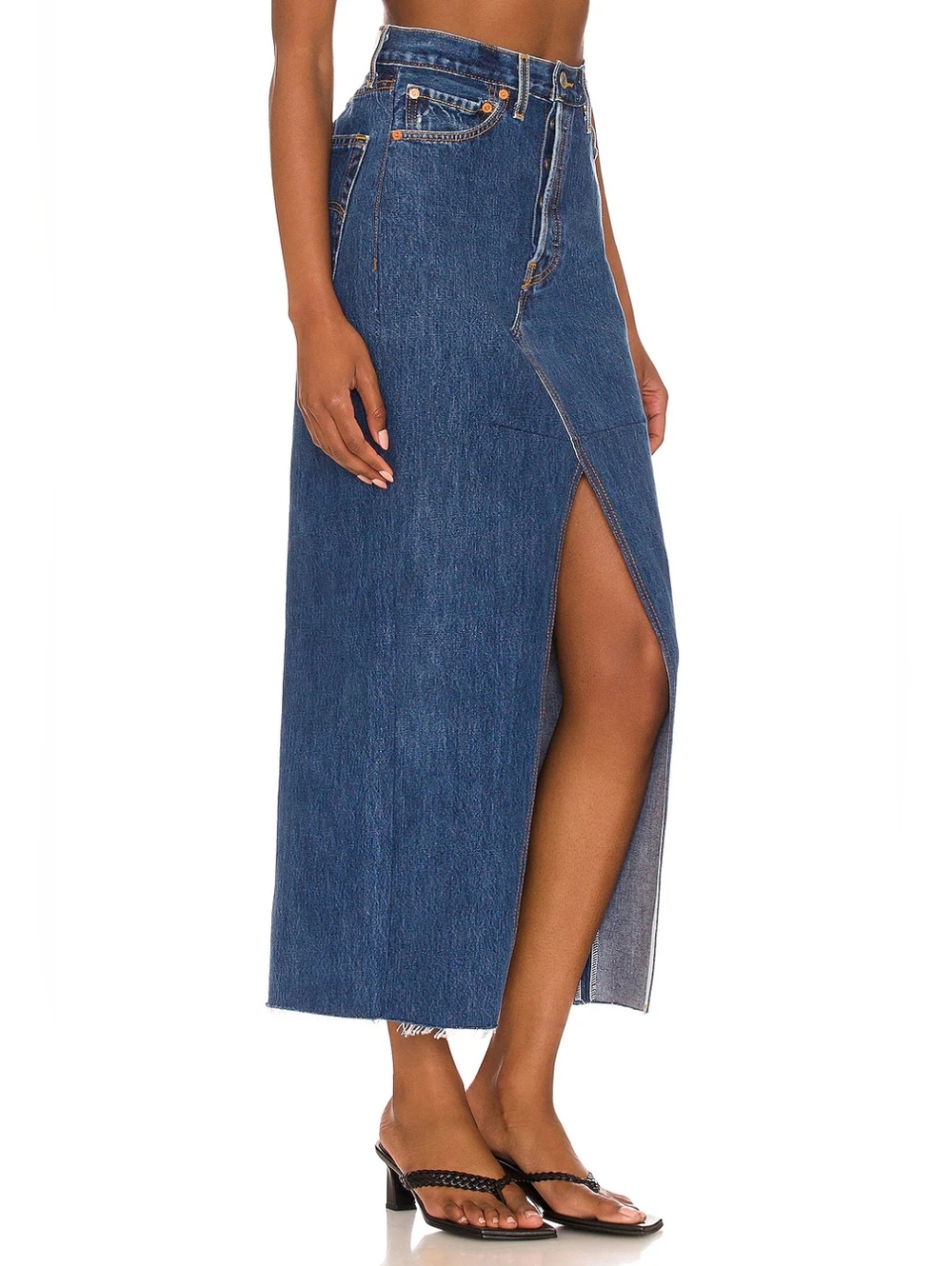 FLAWED RE/DONE Revolve Long Denim Skirt Indigo 27